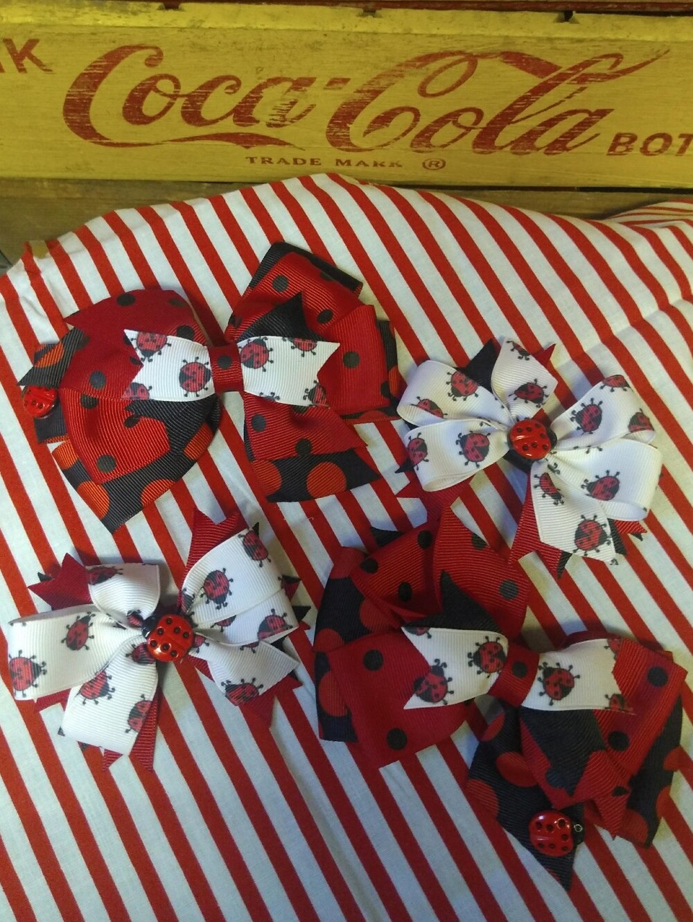 Handmade Boutique Ladybug Polka Dot Stacked Hair Bows 🐞